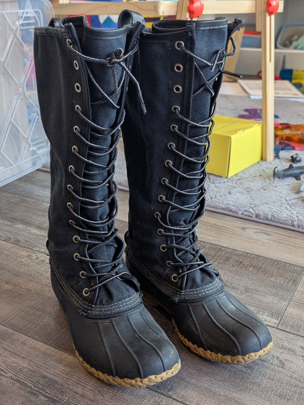 L.L.Bean Women's Waxed-Canvas 16" Knee High Hunting Boots Black Waterproof 7
